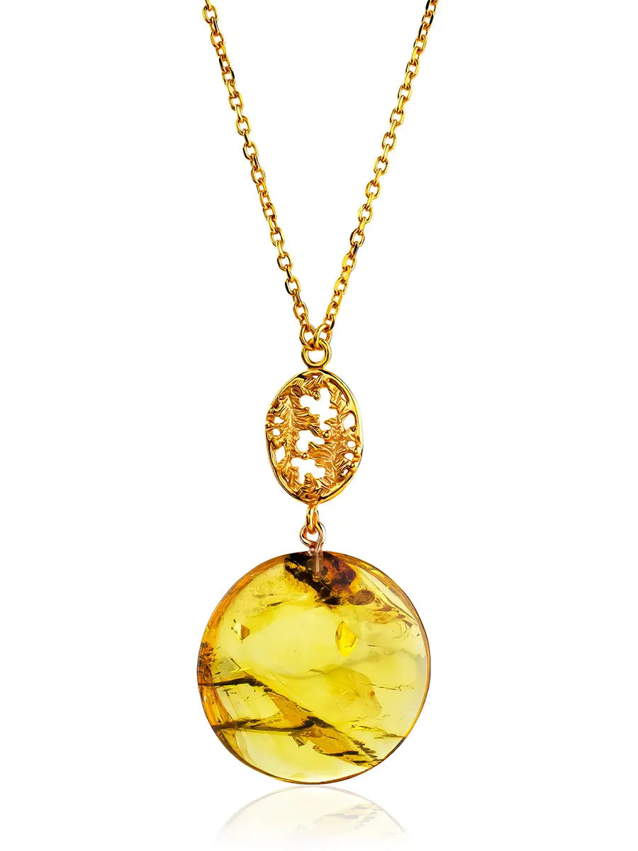 картинка Колье-цепочка с круглым медальоном из лимонного янтаря «Версаль» в онлайн магазине