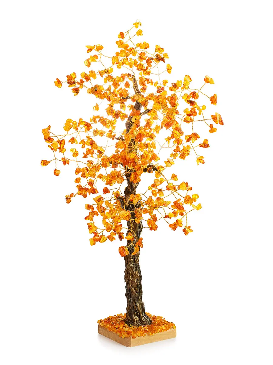картинка Денежное дерево с натуральным балтийским янтарём на деревянной подставке в онлайн магазине