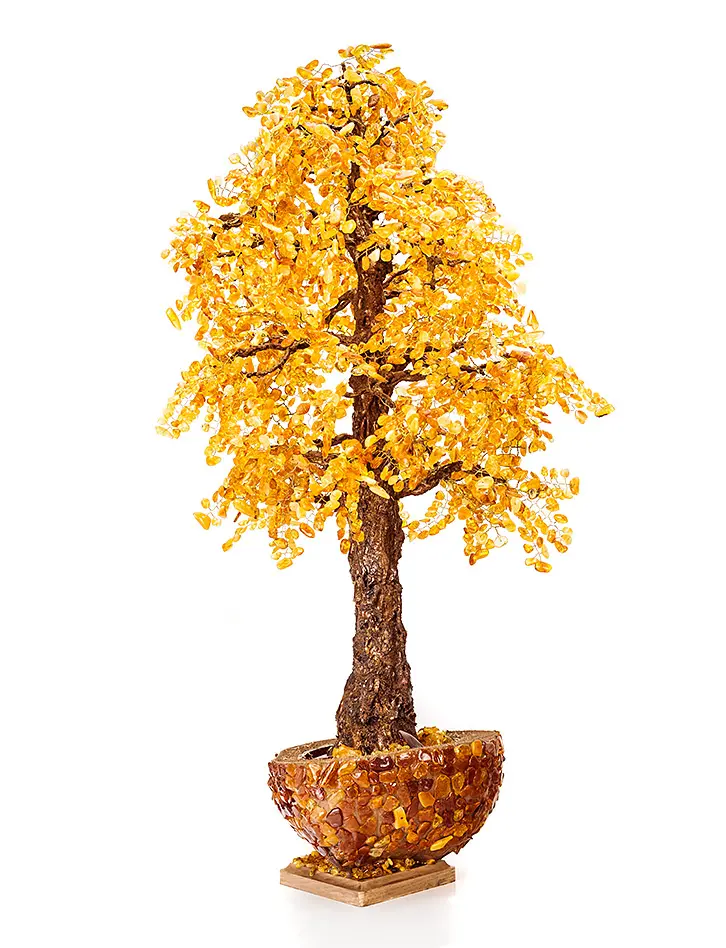 картинка Объёмное декоративное дерево из натурального балтийского янтаря в скорлупе ореха в онлайн магазине