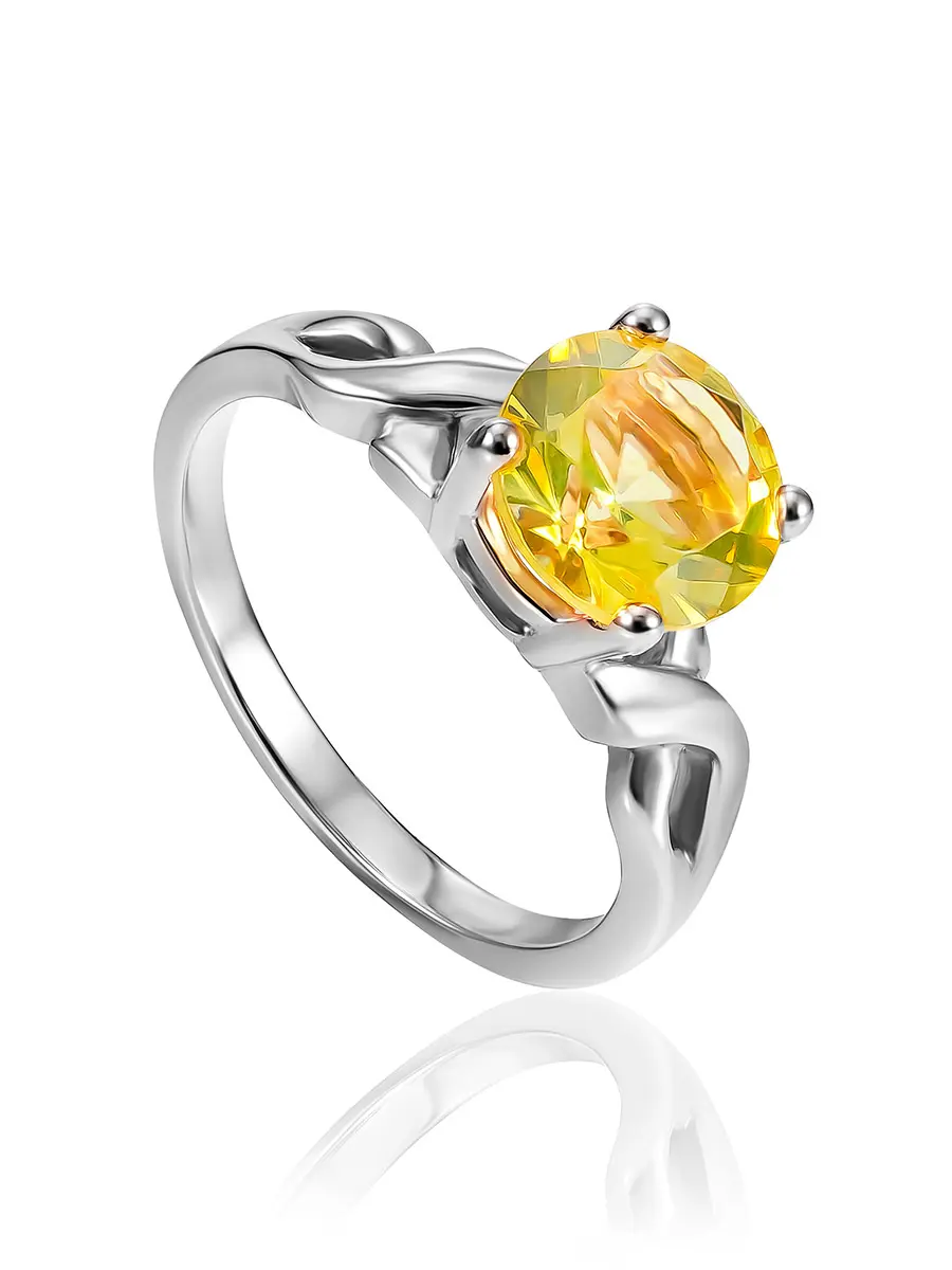 картинка Нежное кольцо с гранёным лимонным янтарём «Баккара» в онлайн магазине