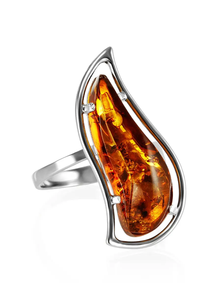картинка Серебряное кольцо с цельным коньячным янтарем «Палладио» в онлайн магазине