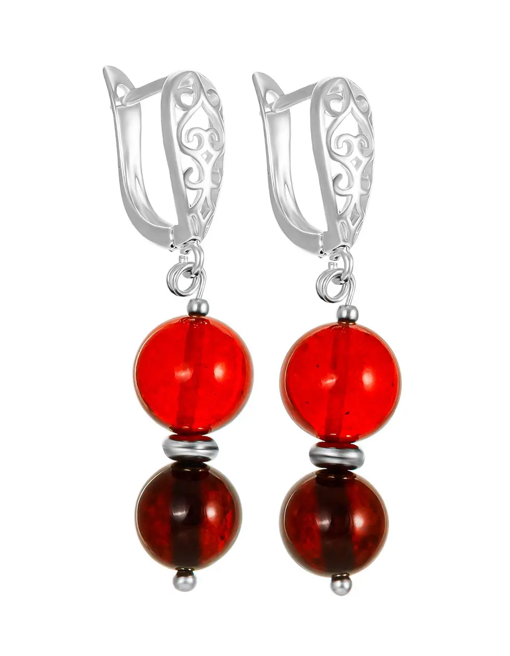 картинка Яркие серьги с янтарными шариками в онлайн магазине