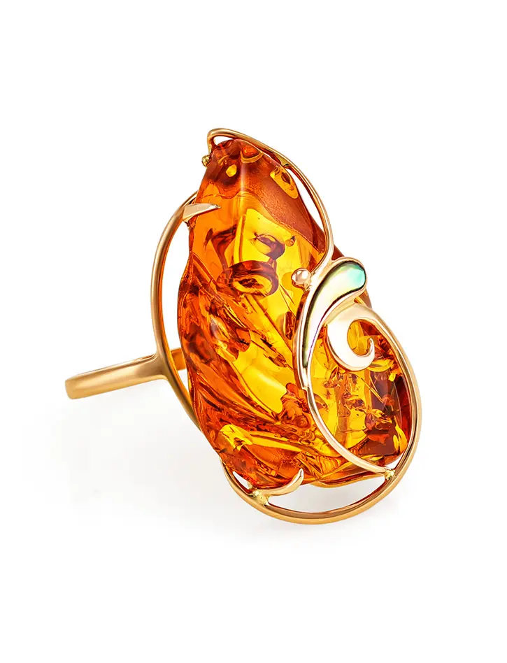 картинка Уникальное кольцо из золота и цельного янтаря «Атлантида» в онлайн магазине