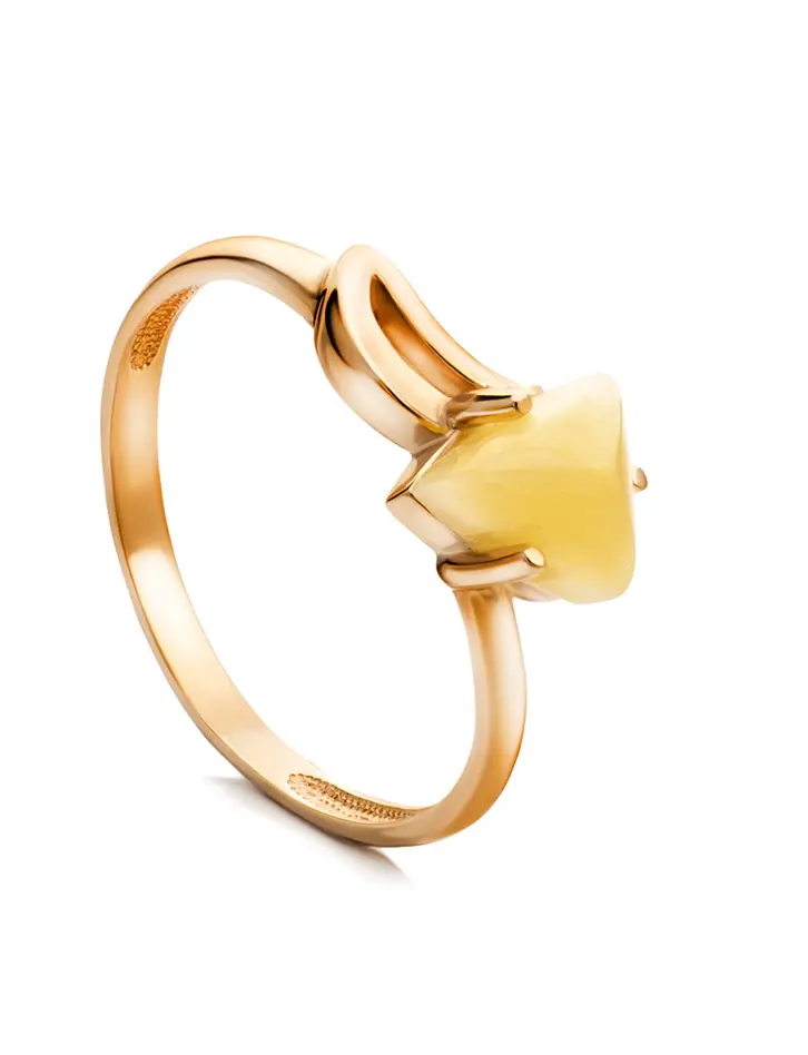 картинка Тонкое кольцо из золота и натурального медового янтаря «Астер» в онлайн магазине