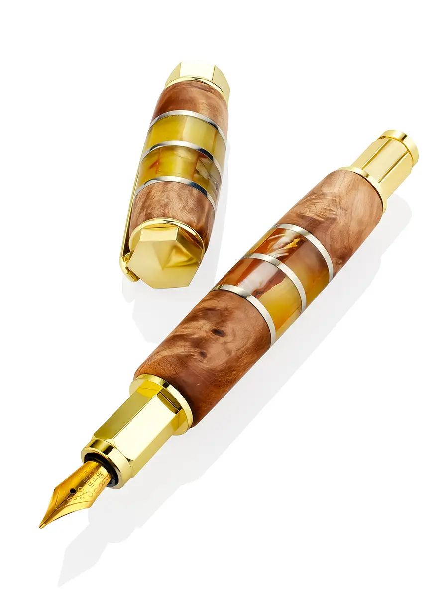 картинка Эксклюзивная перьевая ручка из березового капа и натурального балтийского янтаря в онлайн магазине
