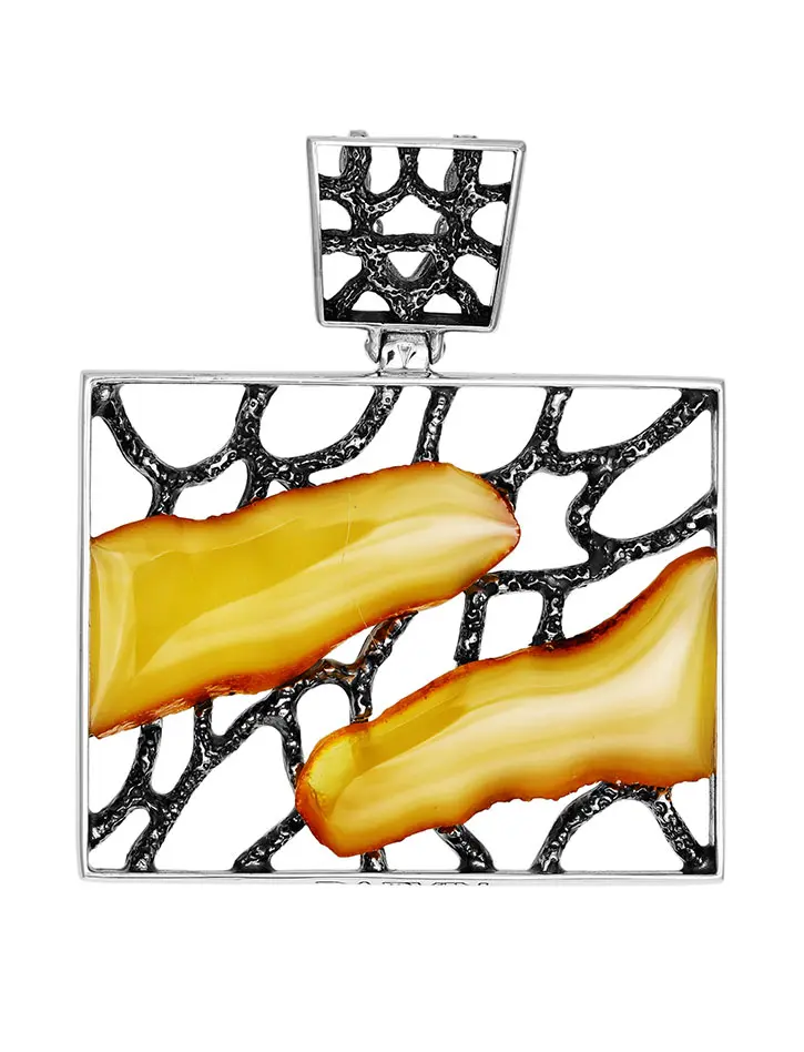 картинка Крупная прямоугольная подвеска из серебра со вставками из медового янтаря «Модерн» в онлайн магазине