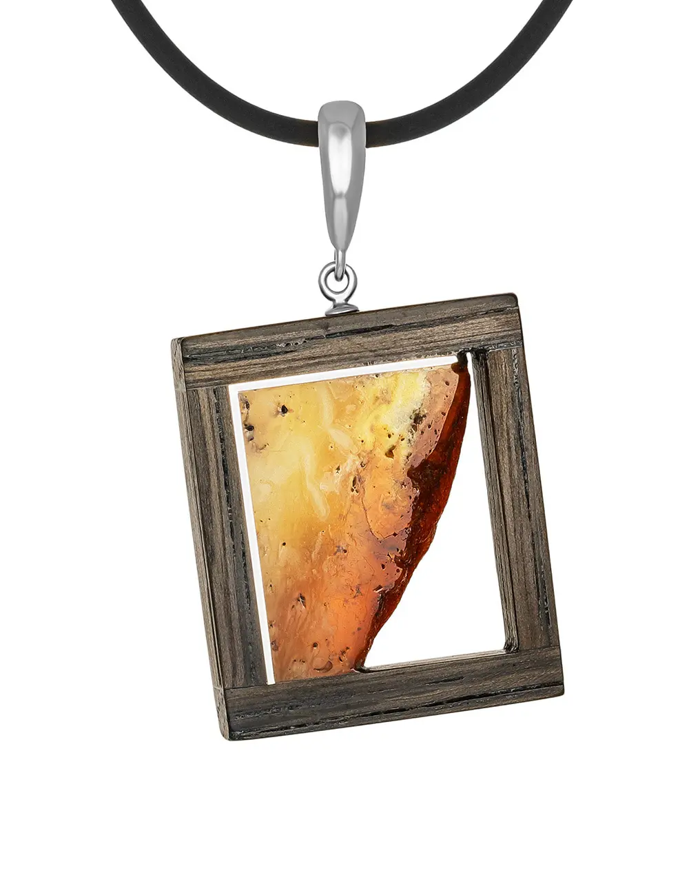 картинка Необычная подвеска из натурального янтаря и дерева «Индонезия» в онлайн магазине