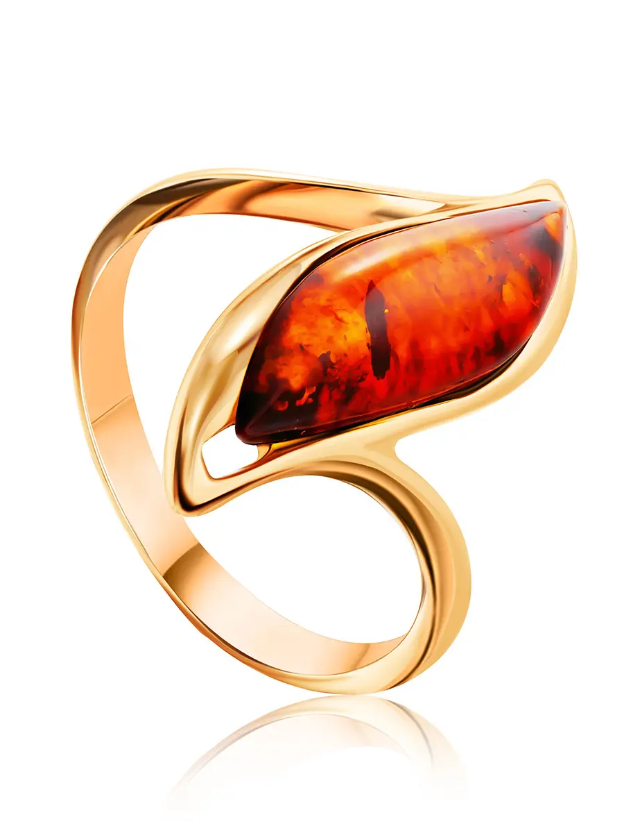 картинка Золотое кольцо «Капелла» со вставкой коньячного янтаря в онлайн магазине