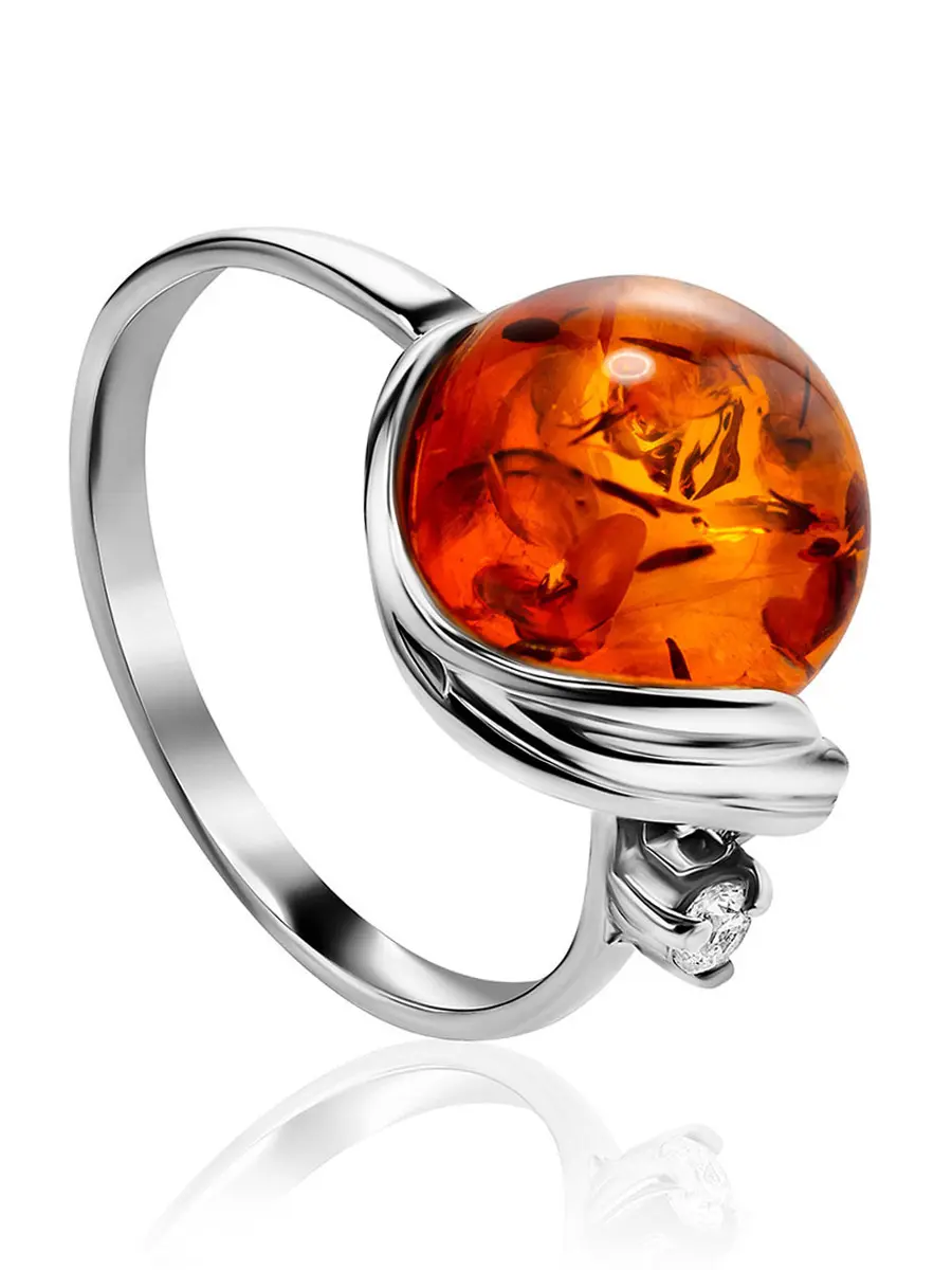 картинка Кольцо с натуральным балтийским янтарём «Лебедь» в онлайн магазине