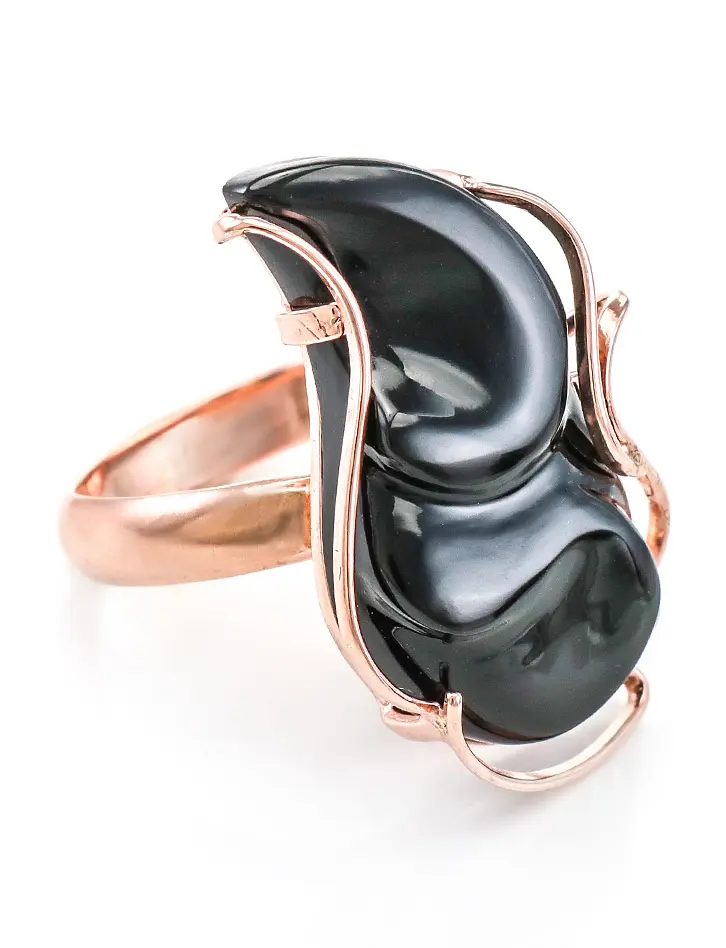 картинка Великолепное кольцо с чёрным ониксом в позолоченном серебре «Серенада» в онлайн магазине