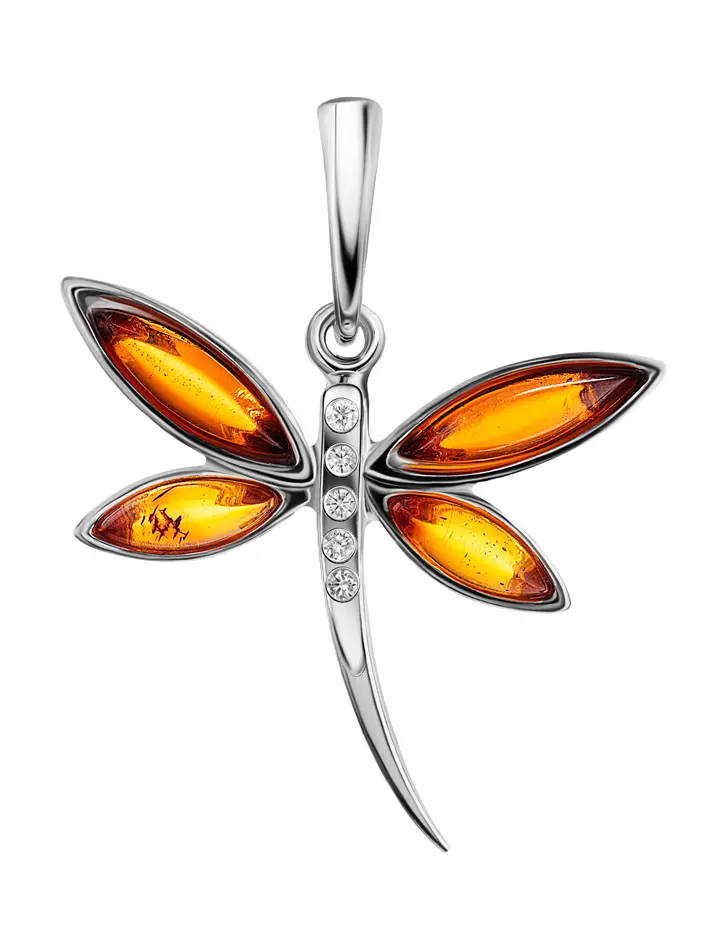 картинка Лёгкий изящный кулон из коньячного янтаря с кристаллами «Апрель» в онлайн магазине