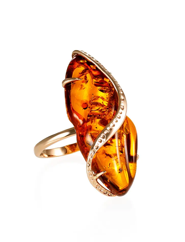 картинка Роскошное кольцо из золота с натуральным балтийским янтарём «Версаль» в онлайн магазине