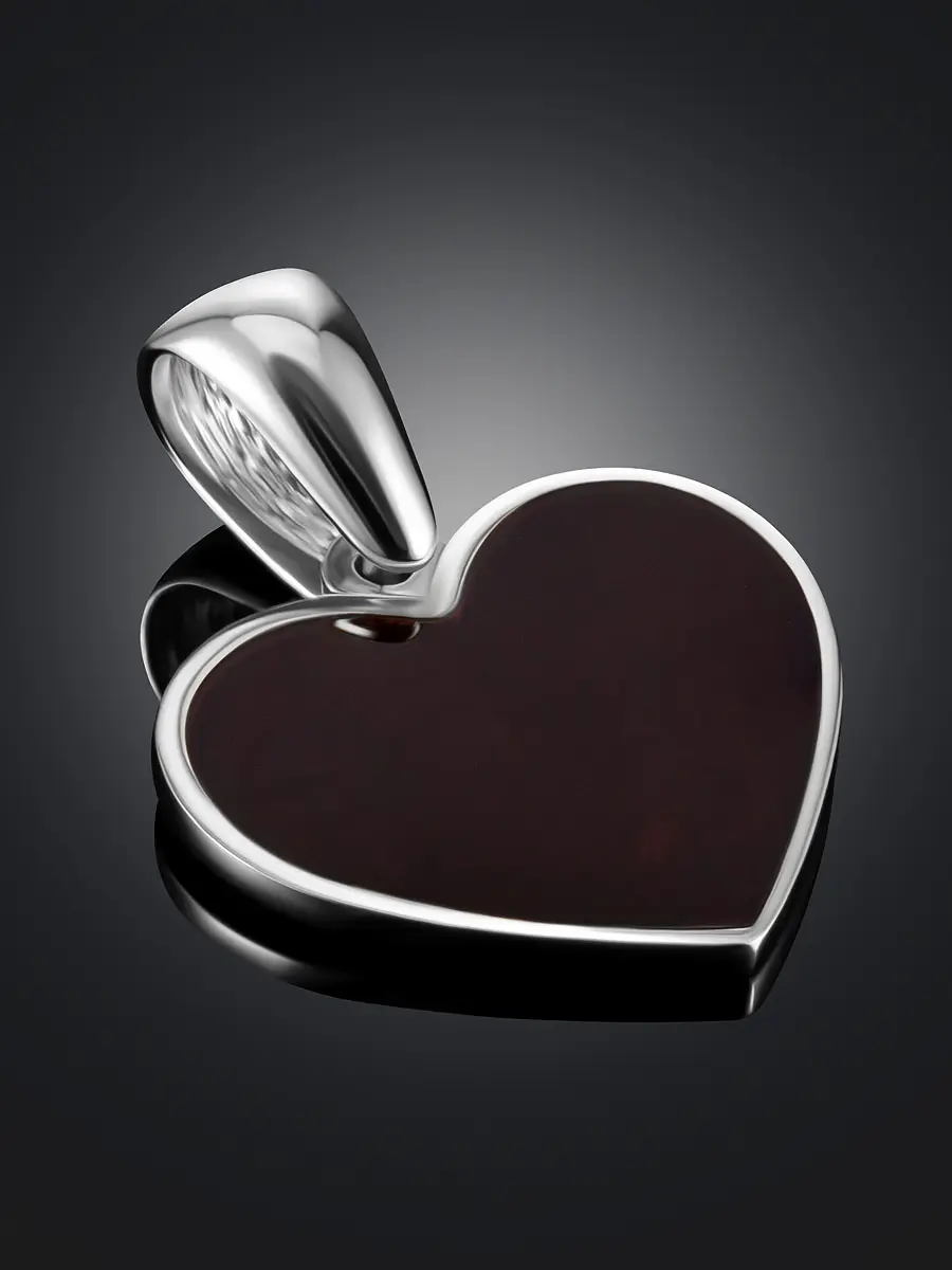 картинка Яркая подвеска-сердце «Монако» с тёмно-вишнёвым янтарём в онлайн магазине