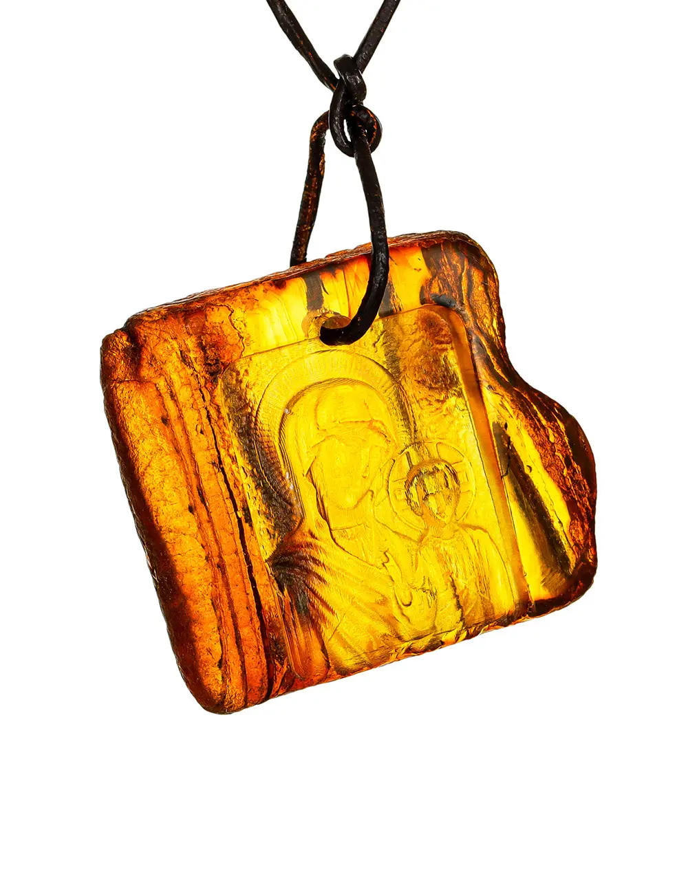 картинка Иконка с резьбой на натуральном балтийском янтаре «Казанская Богоматерь» в онлайн магазине