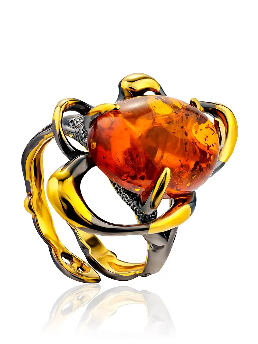 картинка Эффектное кольцо из тёмно-коньячного янтаря «Помпадур» в онлайн магазине