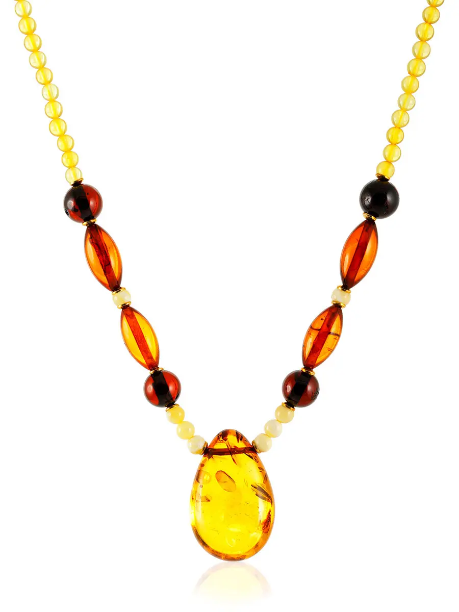 картинка Стильное ожерелье из натурального янтаря разных оттенков «Лаура» в онлайн магазине