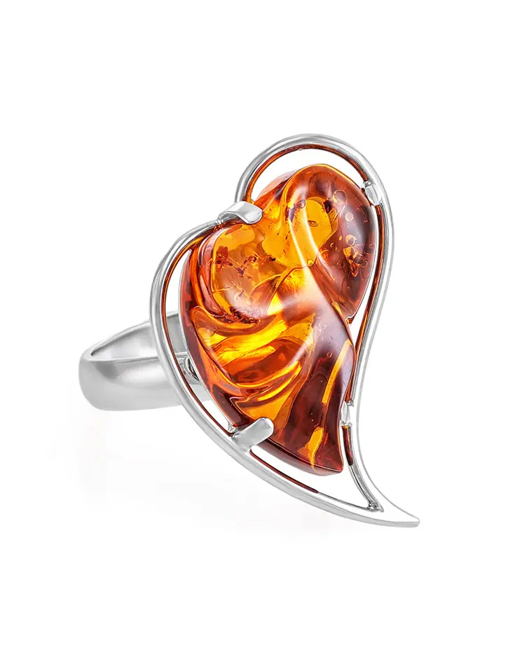 картинка Изящное серебряное кольцо с вставкой из сверкающего коньячного янтаря «Венеция» в онлайн магазине