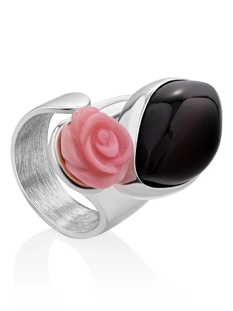 картинка Яркое кольцо «Розамунда» с янтарем и стромбусом в онлайн магазине