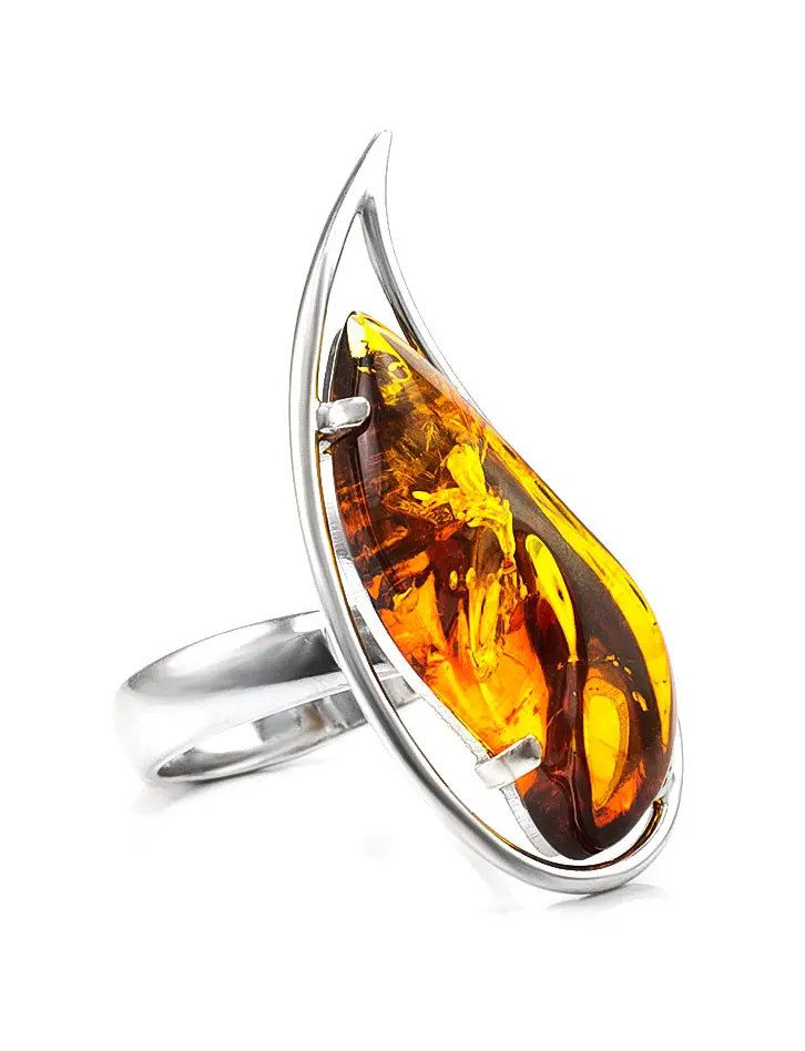 картинка Эффектное серебряное кольцо с натуральным коньячным янтарём «Палладио» в онлайн магазине