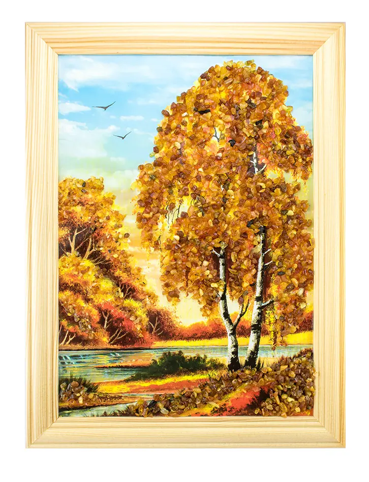 картинка Вертикальная картина с янтарём «На берегу реки» среднего формата в онлайн магазине