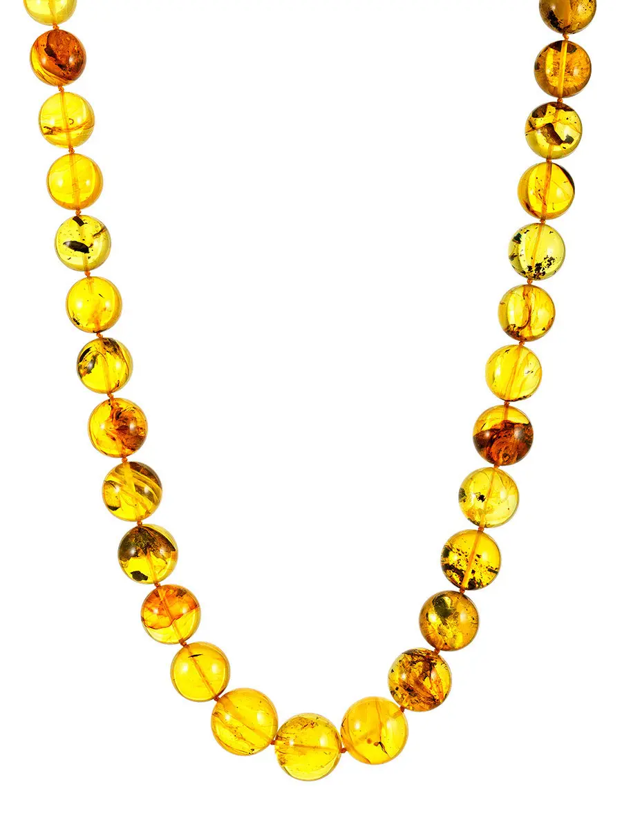 картинка Роскошные крупные бусы из натурального янтаря с инклюзами «Лимонный шар» в онлайн магазине