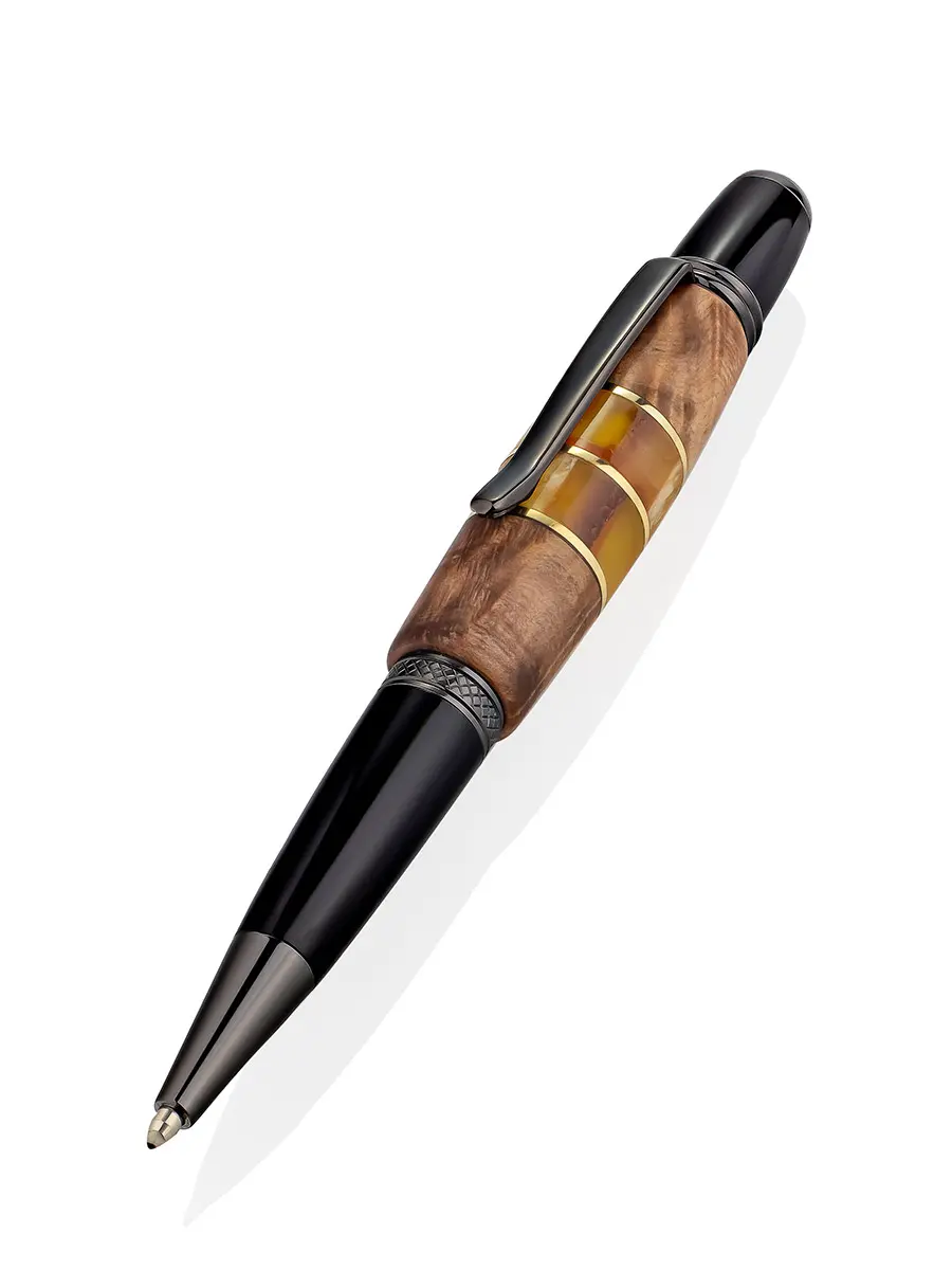 картинка Статусная ручка с деревом и натуральным янтарём в онлайн магазине