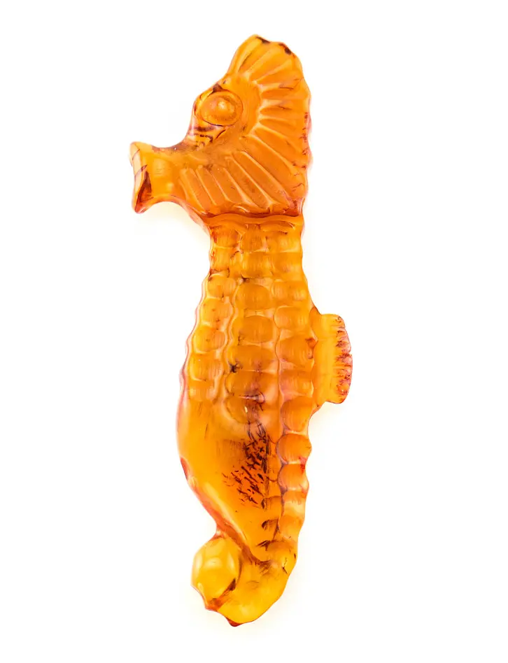 картинка Резная сувенирная фигурка из натурального балтийского янтаря коньячного цвета «Морской конёк» в онлайн магазине