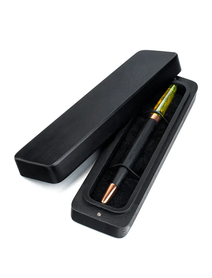 картинка Подарочный набор — ручка с натуральным янтарём в деревянном футляре в онлайн магазине