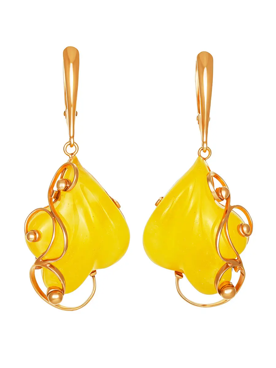 картинка Красивые позолоченные серьги с янтарём медового цвета «Риальто» в онлайн магазине