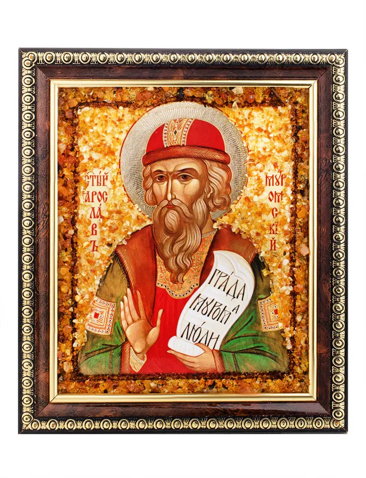 картинка Икона с натуральным янтарём «Святой Ярослав Муромский» в онлайн магазине