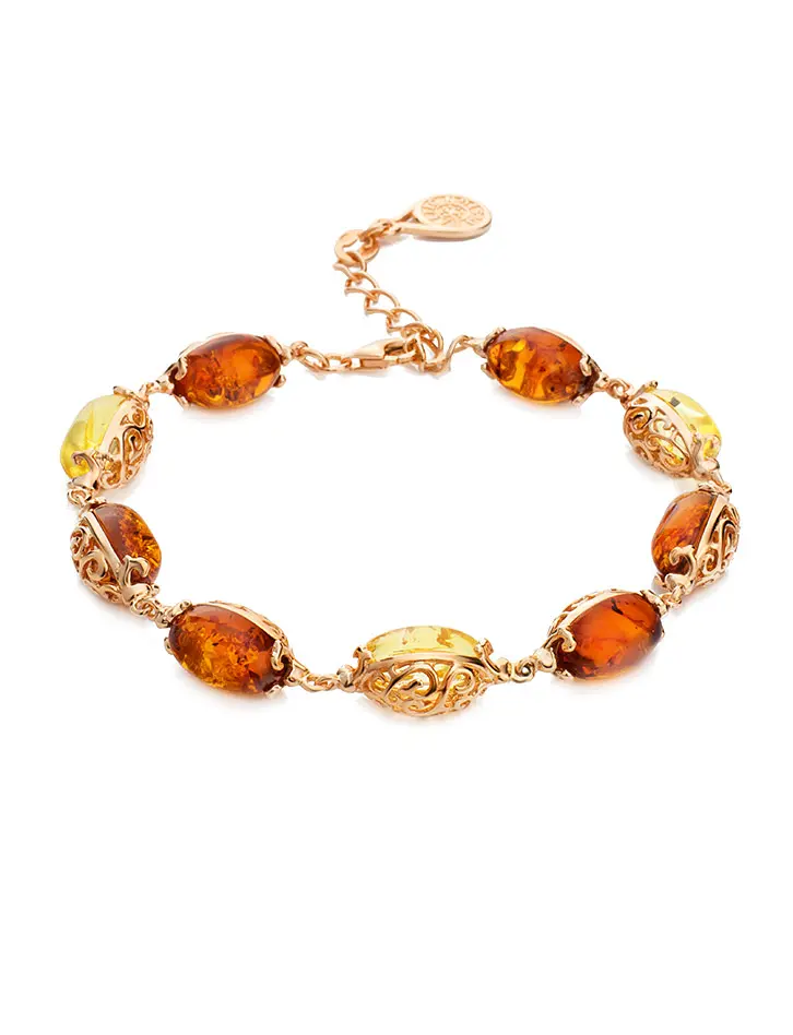 картинка Женственный браслет «Касабланка» с натуральным янтарём двух оттенков в онлайн магазине