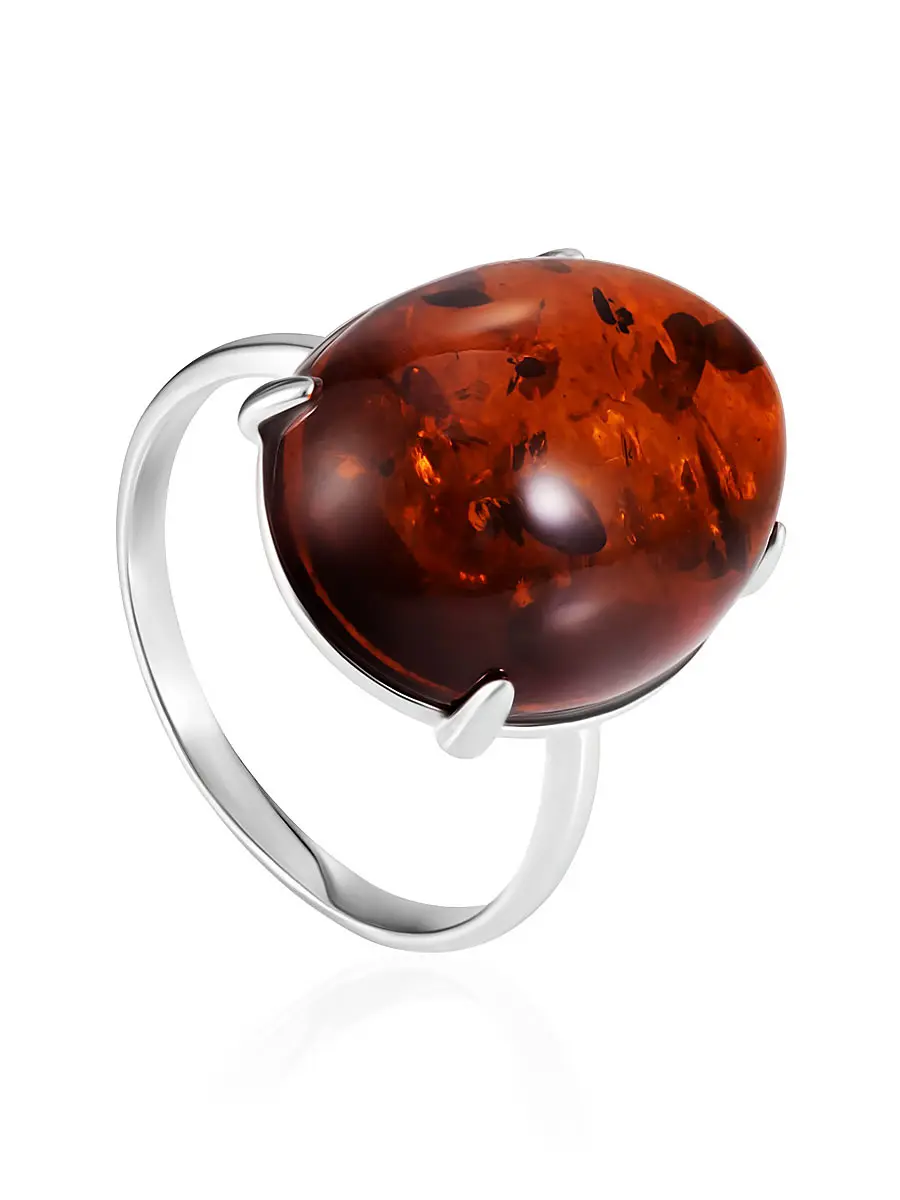 картинка Классическое серебряное кольцо с коньячным янтарём «Годжи» в онлайн магазине