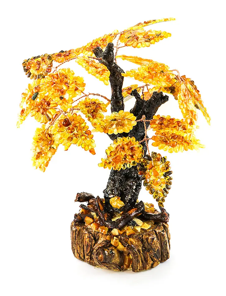 картинка Нарядное дерево с крупными листьями из натурального янтаря золотисто-коньячных оттенков в онлайн магазине