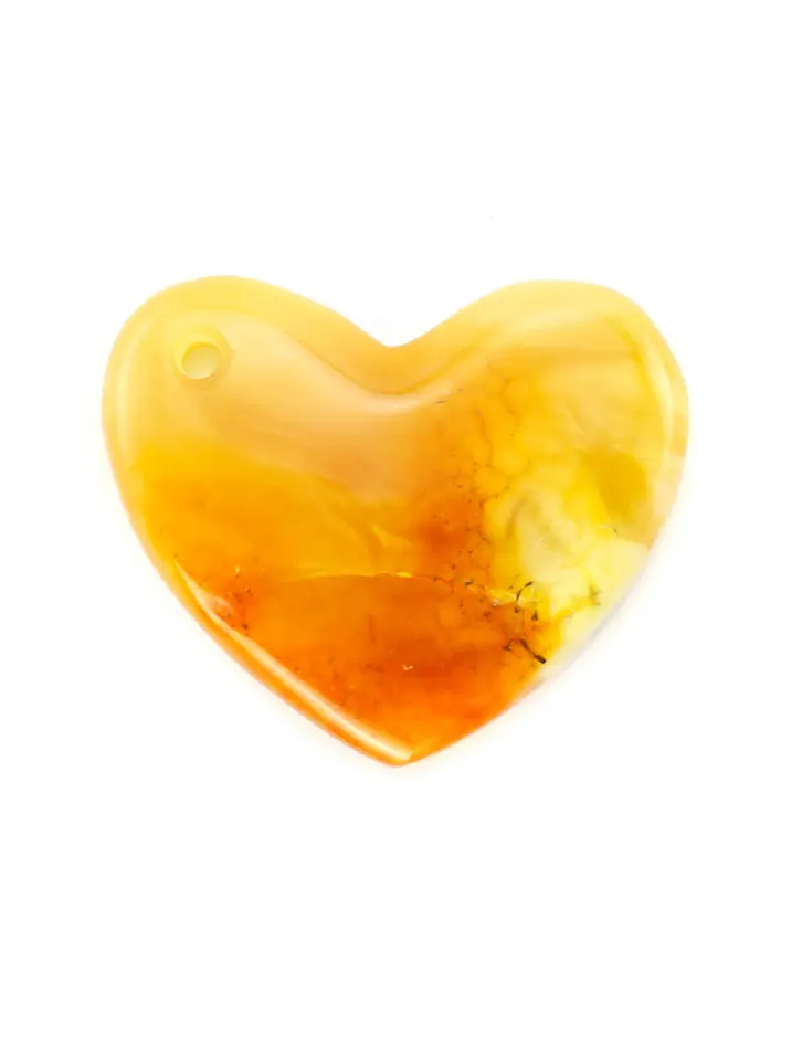 картинка Кулон из янтаря в форме сердечка медового цвета с живописным рисунком в онлайн магазине