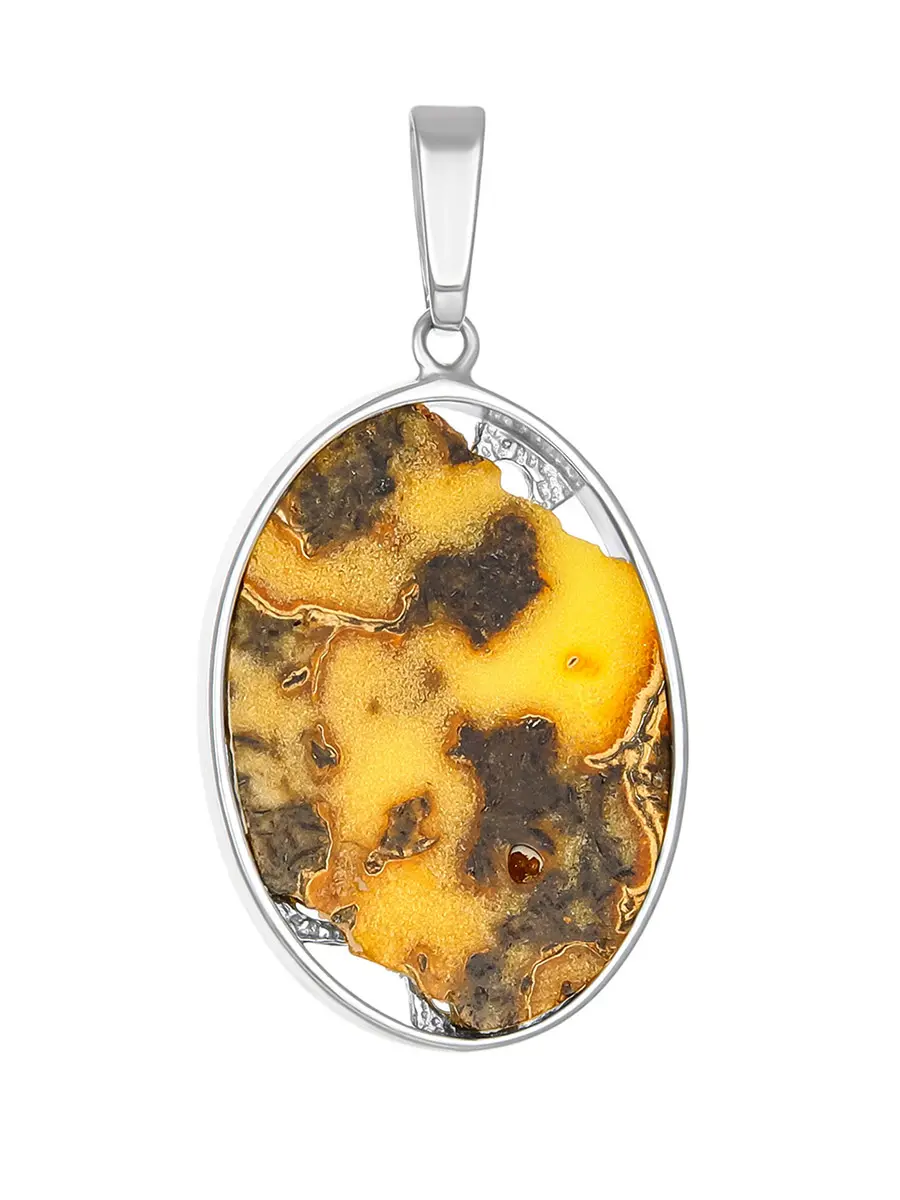 картинка Эффектный кулон «Модерн» с натуральным пейзажным янтарём в онлайн магазине