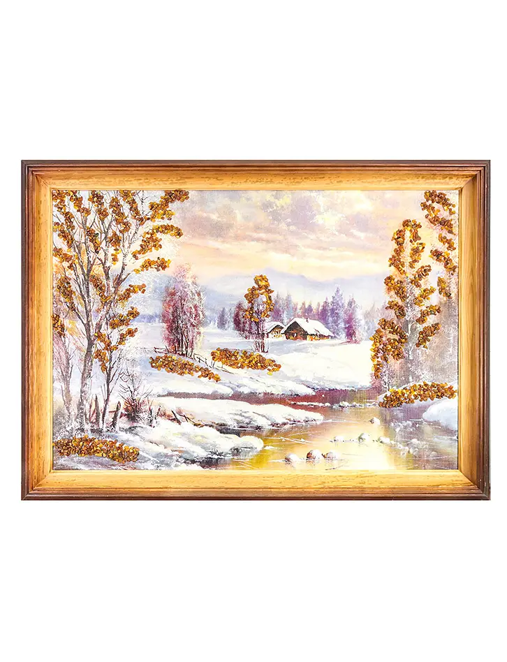 картинка Великолепный пейзаж с натуральным балтийским янтарём «Сибирская деревенька» в онлайн магазине