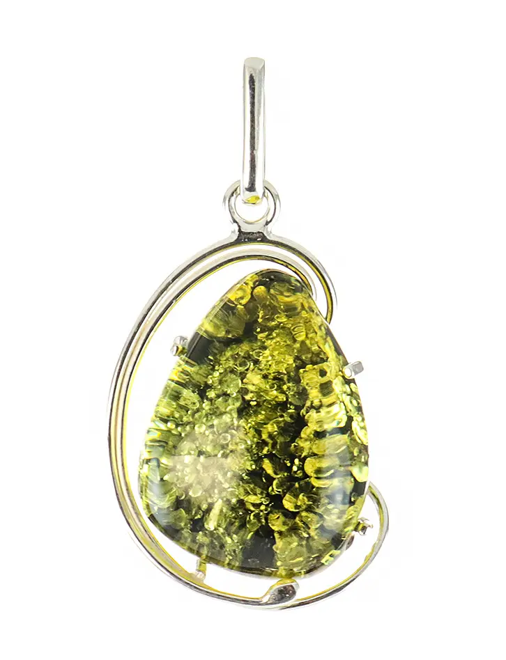 картинка Небольшой кулон в форме капли из красивого сверкающего зеленого янтаря «Лагуна» в онлайн магазине