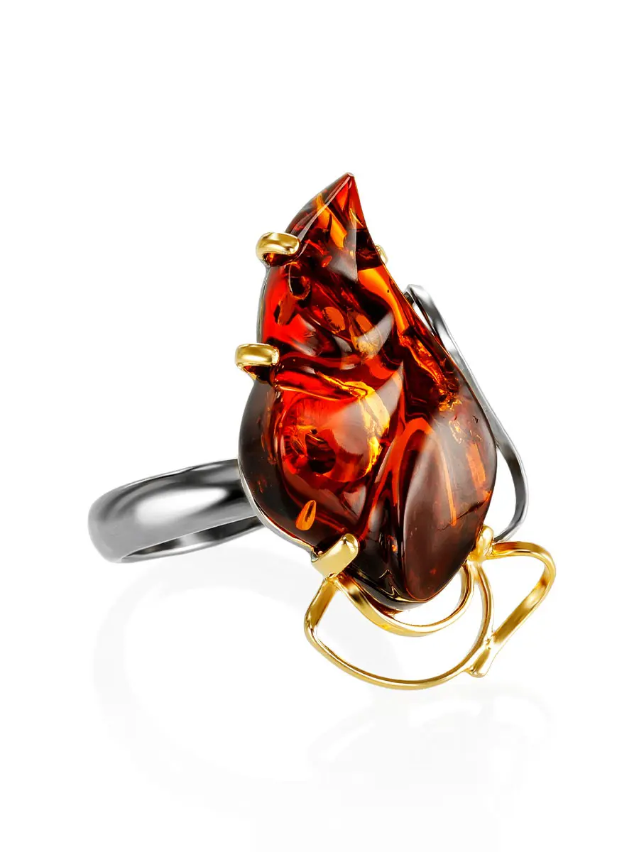 картинка Великолепное кольцо из позолоченного серебра с натуральным янтарём «Риальто» в онлайн магазине