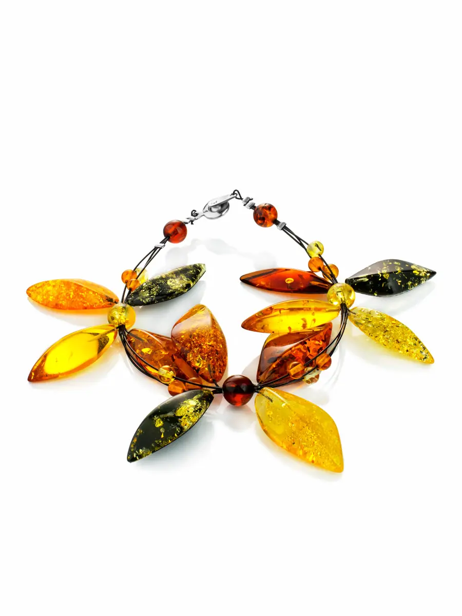 картинка Яркий браслет из натурального цельного янтаря на струне «Первоцвет» в онлайн магазине