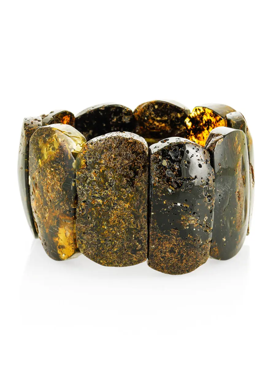 картинка Эффектный яркий браслет из натурального цельного янтаря «Помпеи» в онлайн магазине