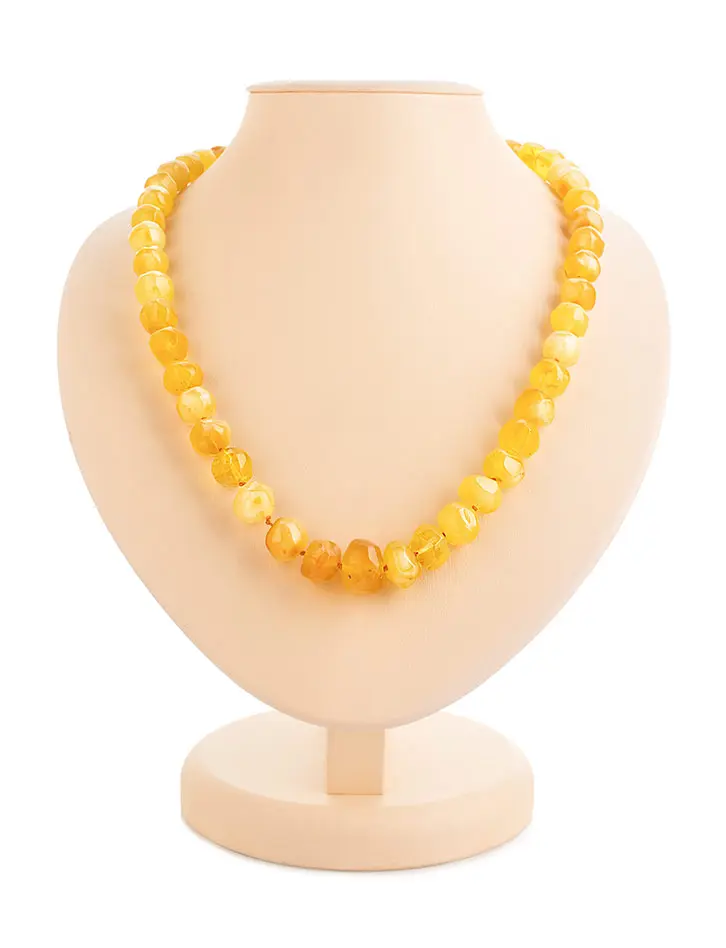картинка Бусы из натурального цельного янтаря медового цвета «Кристалл круглый» в онлайн магазине