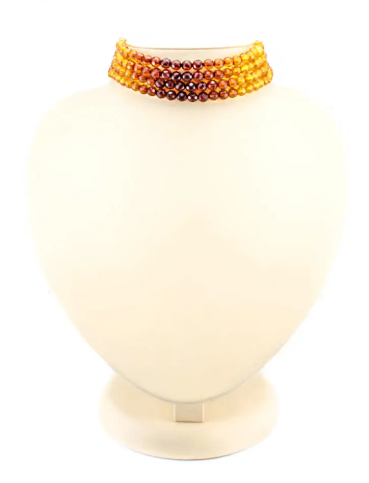 картинка Четырехрядное безразмерное колье из натурального янтаря «Карамель алмазная грань» в онлайн магазине