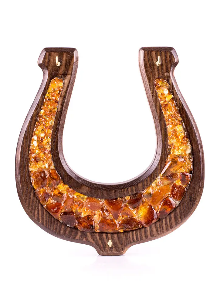 картинка Ключница из дерева, украшенная натуральным балтийским янтарём «Подкова» в онлайн магазине