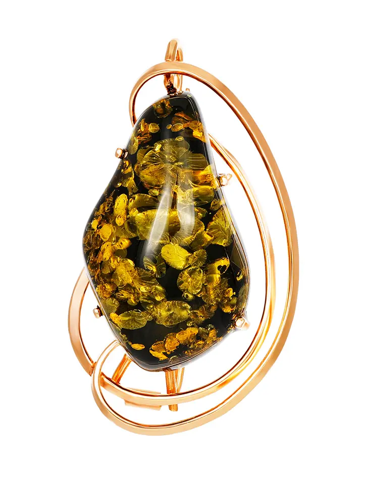 картинка Нарядная брошь-кулон «Риальто» из натурального искрящегося янтаря в золочённом серебре в онлайн магазине