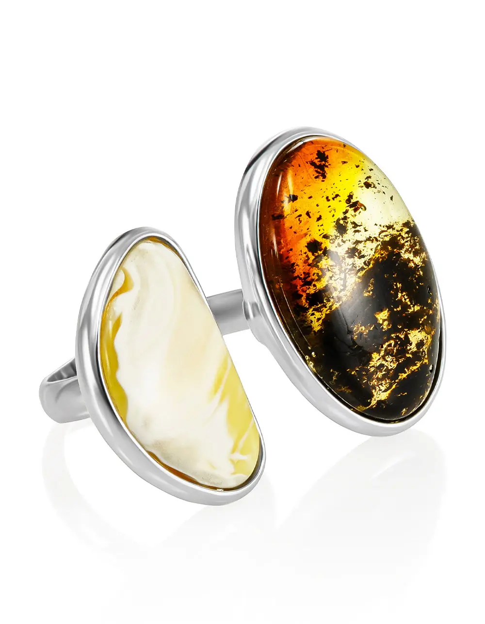 картинка Необычное кольцо из янтаря микс цвета «Белла Терра» в онлайн магазине