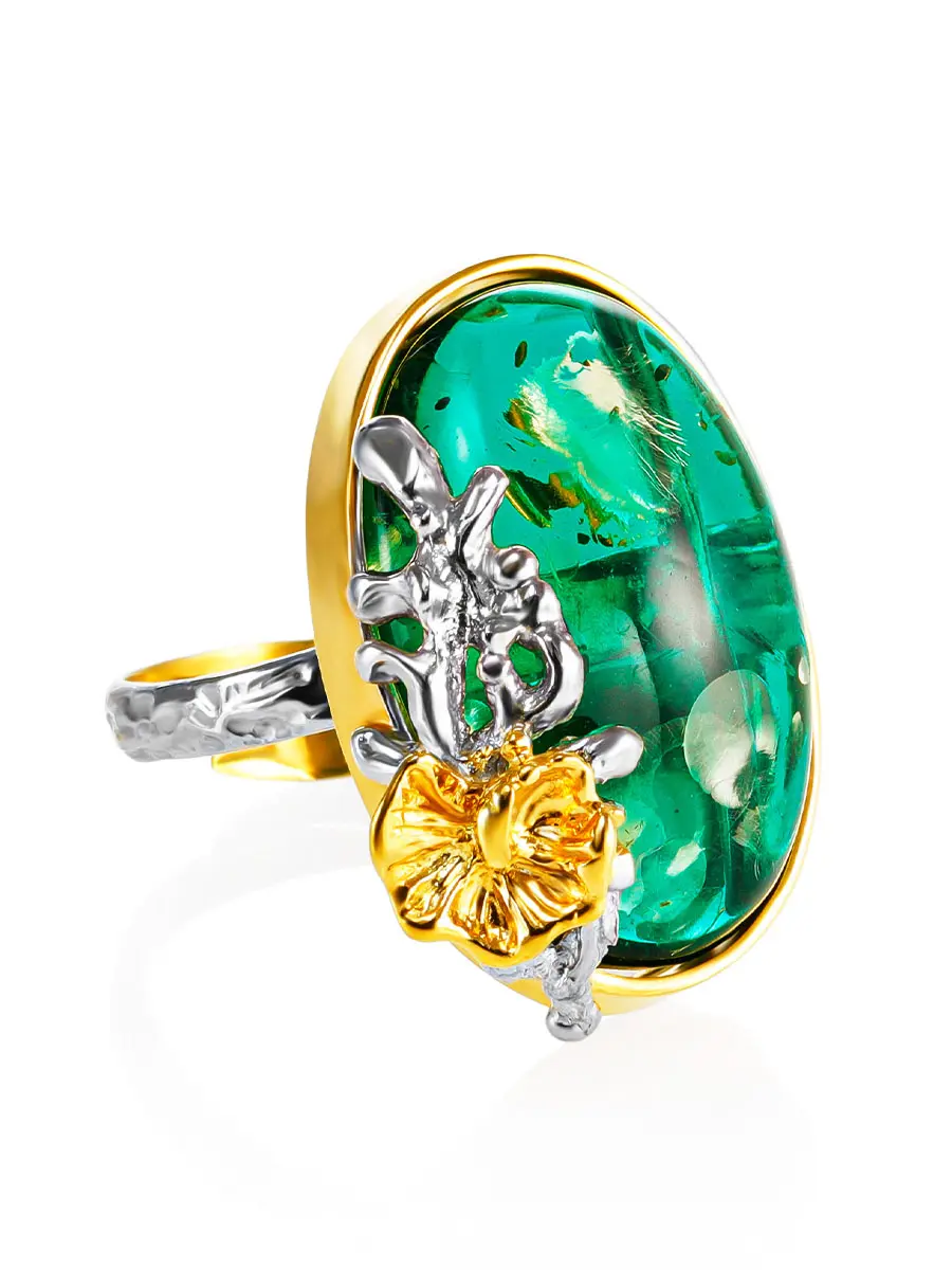 картинка Роскошное кольцо «Версаль» из изумрудного янтаря в онлайн магазине