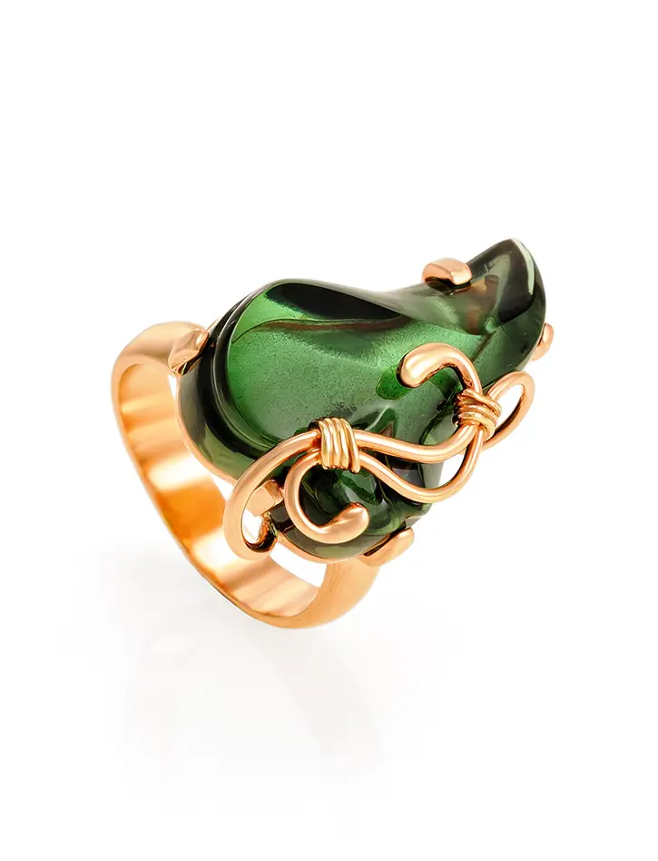 картинка Роскошное кольцо из позолоченного серебра со вставкой из турмалина «Серенада» в онлайн магазине
