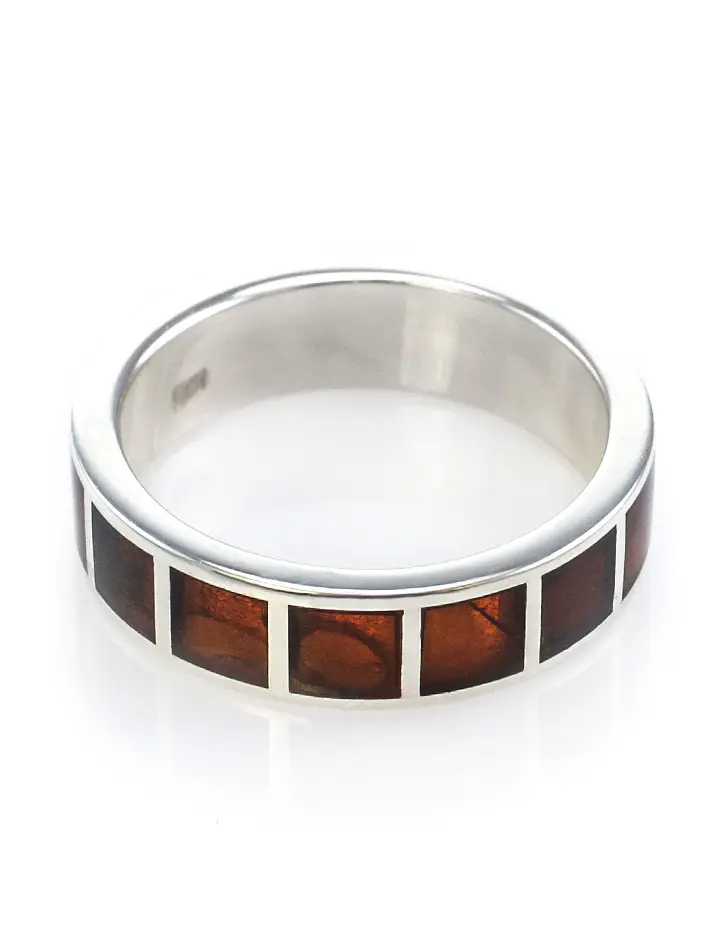 картинка Яркое серебряное кольцо с инкрустацией из натурального балтийского янтаря London в онлайн магазине