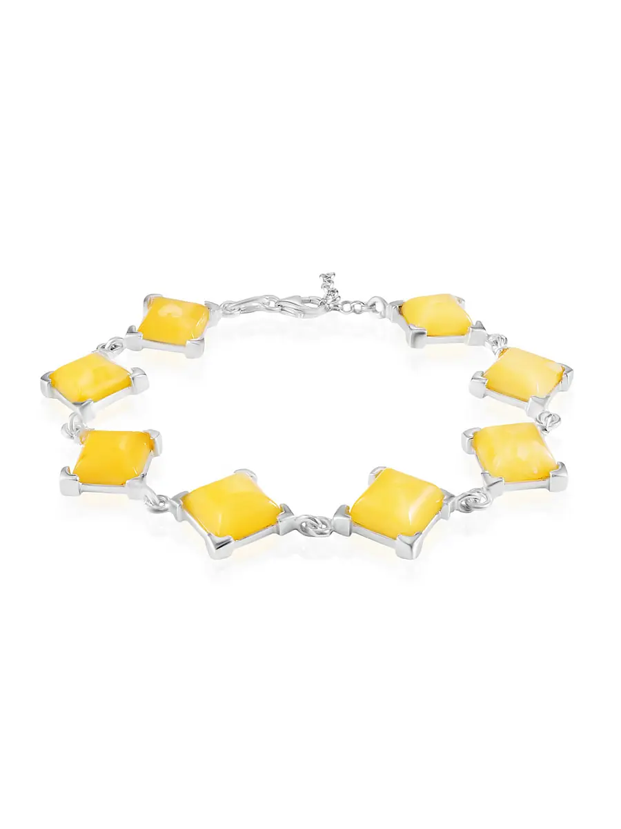 картинка Браслет на застежке-карабине с натуральным янтарем молочно-медового цвета «Афина» в онлайн магазине