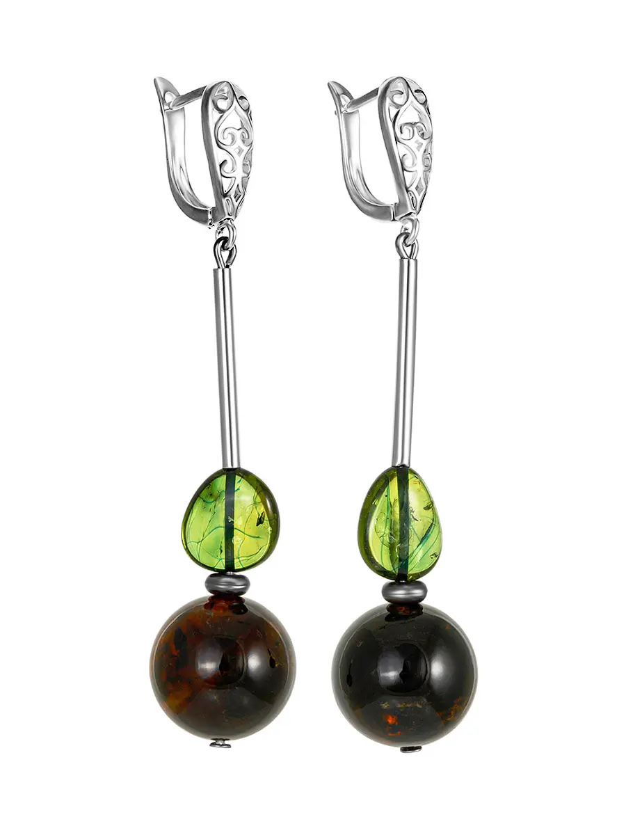 картинка Яркие крупные серьги из янтаря «Яблочки» в онлайн магазине